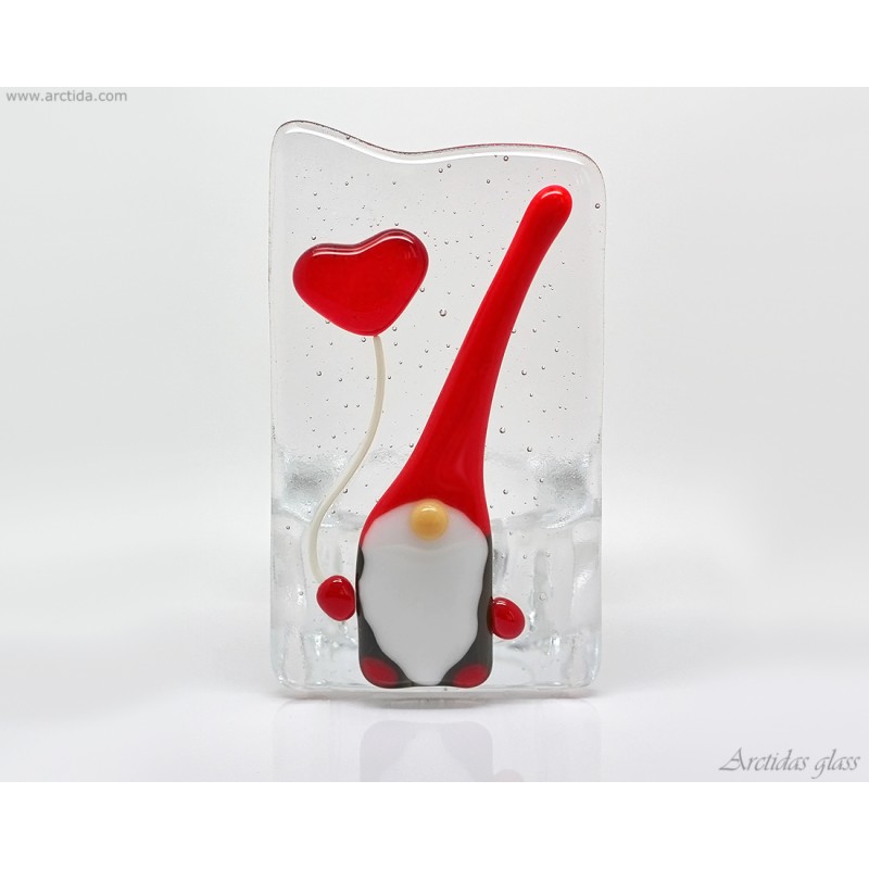 Fused Glass Handmade Love gnome tea light holder