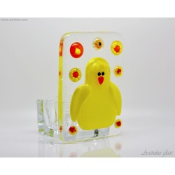 Fused glass handmade Easter chick tea light holder