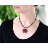 Dichroic glass silver necklace for women Orange Blue artisan cabochon