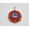 Dichroic glass silver necklace for women Orange Blue artisan cabochon