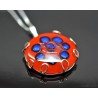 Dichroic glass silver necklace for women Orange Blue artisan cabochon