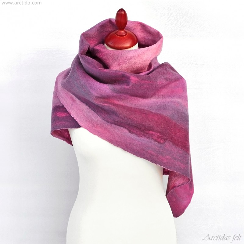 Merino wool scarf for women ombre Pink Purple and Lilac felt scarf