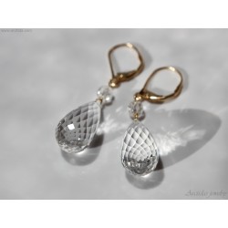 Rock Crystal Clear Quartz earrings 14K solid gold - Pruina