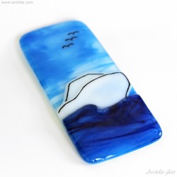 Handgjord Glasfusing tavla – Nautisk Glaskonst med Båt- och Fisketema