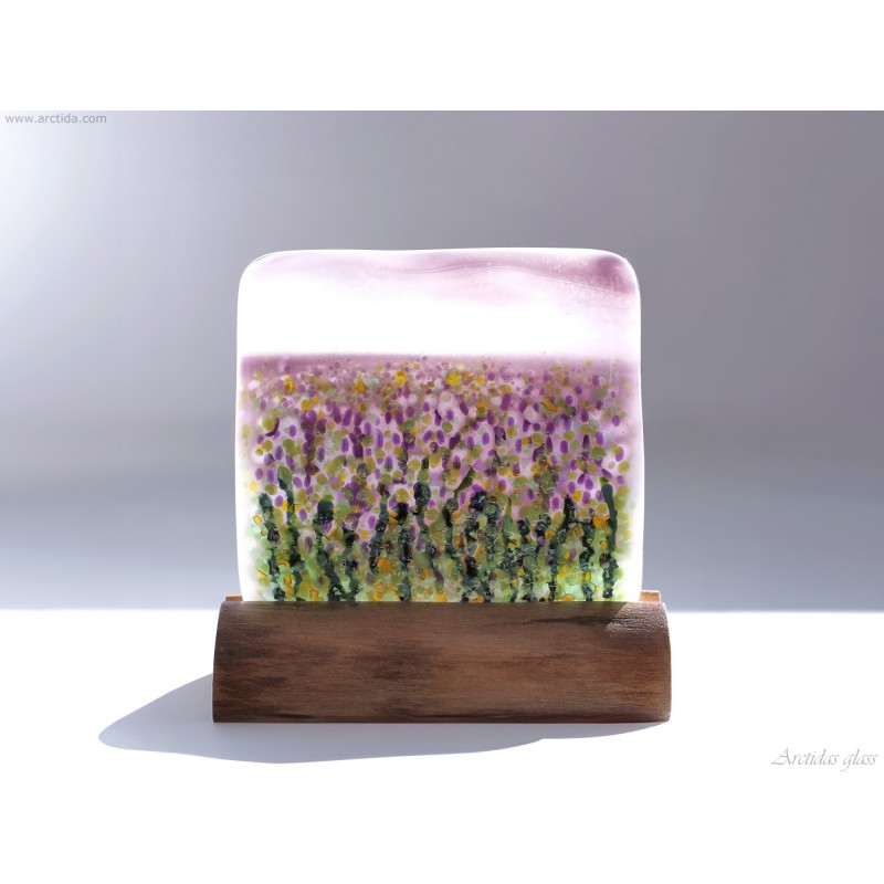 Handmade Fused Glass Lavender Fields Panel Provence Art glass