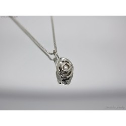 Handmade water cast silver flower necklace with genuine Pearl