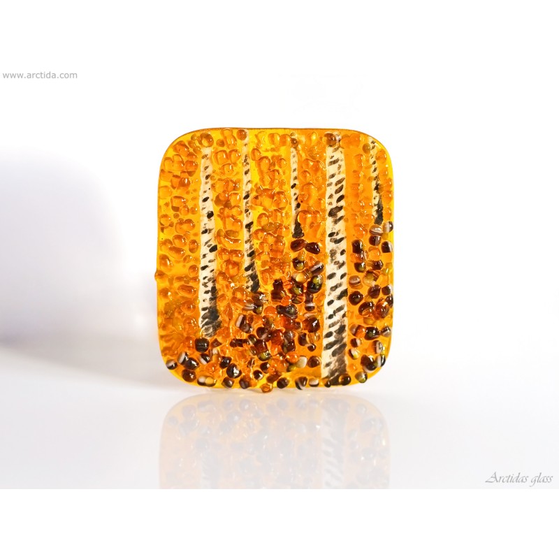 Handgjord ljushållare i glas Björkskog Höst gula björkar Glaskonst av Arctidas Glass