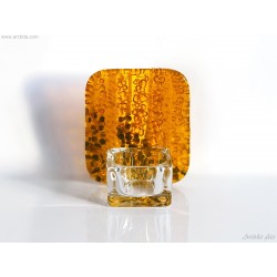 Handgjord ljushållare i glas Björkskog Höst gula björkar Glaskonst av Arctidas Glass