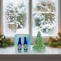 Fused Glass Blue gnome tea light holder Scandinavian Nordic tomte nisse