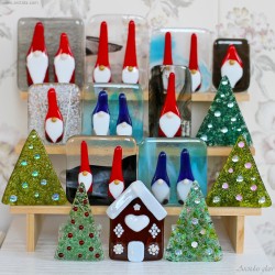 Fused Glass Blue gnome tea light holder Scandinavian Nordic tomte nisse