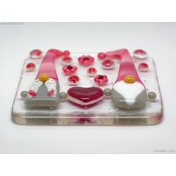 Fused Glass Handmade Love gnome couple Pink home decor