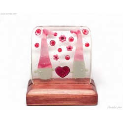 Fused Glass Handmade Love gnome couple Pink home decor