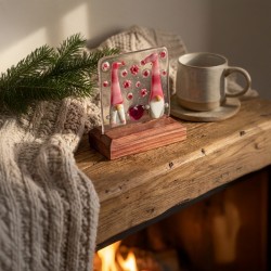 Fused Glass Handmade Love gnome couple Pink home decor