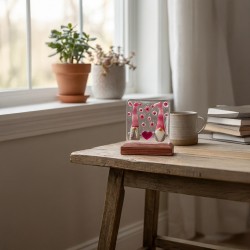 Fused Glass Handmade Love gnome couple Pink home decor