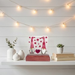 Fused Glass Handmade Love gnome couple Pink home decor