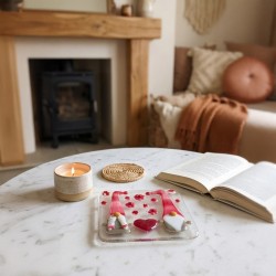 Fused Glass Handmade Love gnome couple Pink home decor