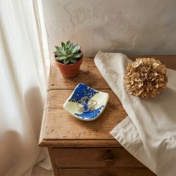 Prydnadsskål med blå mönster Smyckesskål i konstglas glaskonst miniskål