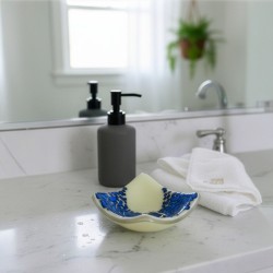 Prydnadsskål med blå mönster Smyckesskål i konstglas glaskonst miniskål