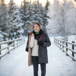 Merino wool scarf for women Black multicolored felt scarf