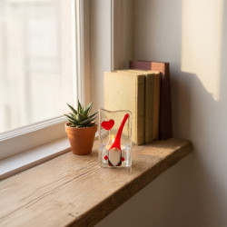 Kärlekstomte glaskonst gnome Tomte med röd hjärta ljushållare i glas