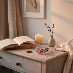 Prydnadsskål med rosa hjärta Smyckesskål i konstglas glaskonst miniskål