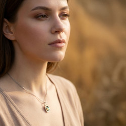 Handgjort Opal halsband i smält återvunnet sterling silver Opalhänge