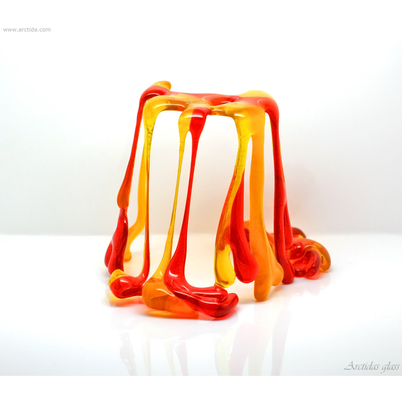 Melted Fire Handmade Fused Glass Sculptural Art Glass Candle Cover