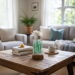 Handgjord Fused Glass Pocket Vas Glasvas med Träställ Glasfusing