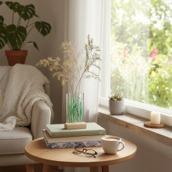 Handgjord Fused Glass Pocket Vas Glasvas med Träställ Glasfusing