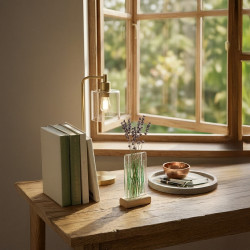 Handgjord Fused Glass Pocket Vas Glasvas med Träställ Glasfusing