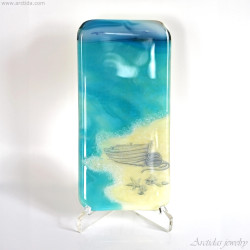 Handmade Fused Glass Beach Scene Panel | Coastal Ocean Decor