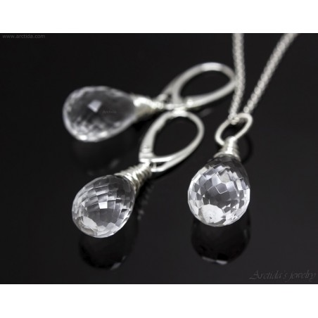Rock Crystal Clear Quartz necklace and earrings set in Sterling silver - Elsa