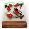 Handmade Fused Glass Bullfinch Art Panel | Nature Bird Glass Art