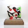 Handmade Fused Glass Bullfinch Art Panel | Nature Bird Glass Art