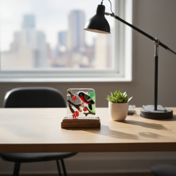 Handgjord glaskonst – Domherre i glas | Unik glas tavla