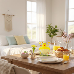 Fused glass handmade Easter chick tea light holder candle holder