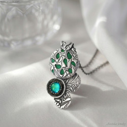 Emerald Green Dichroic Glass Silver Pendant Necklace and Earrings Set