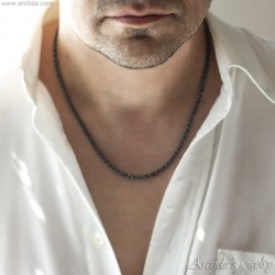 Sterling silver necklace for men black oxidized silver mens necklace