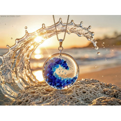 Handmade fused glass Wave necklace for women Nature jewelry Glass Art