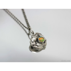 Molten Silver Ethiopian Opal Necklace Handmade Recycled Water Cast Jewelry