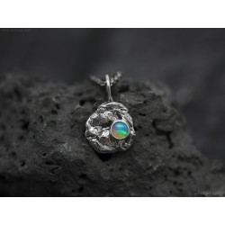 Molten Silver Ethiopian Opal Necklace Handmade Recycled Water Cast Jewelry
