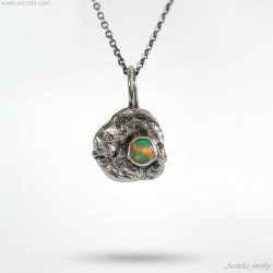 Molten Silver Ethiopian Opal Necklace Handmade Recycled Water Cast Jewelry
