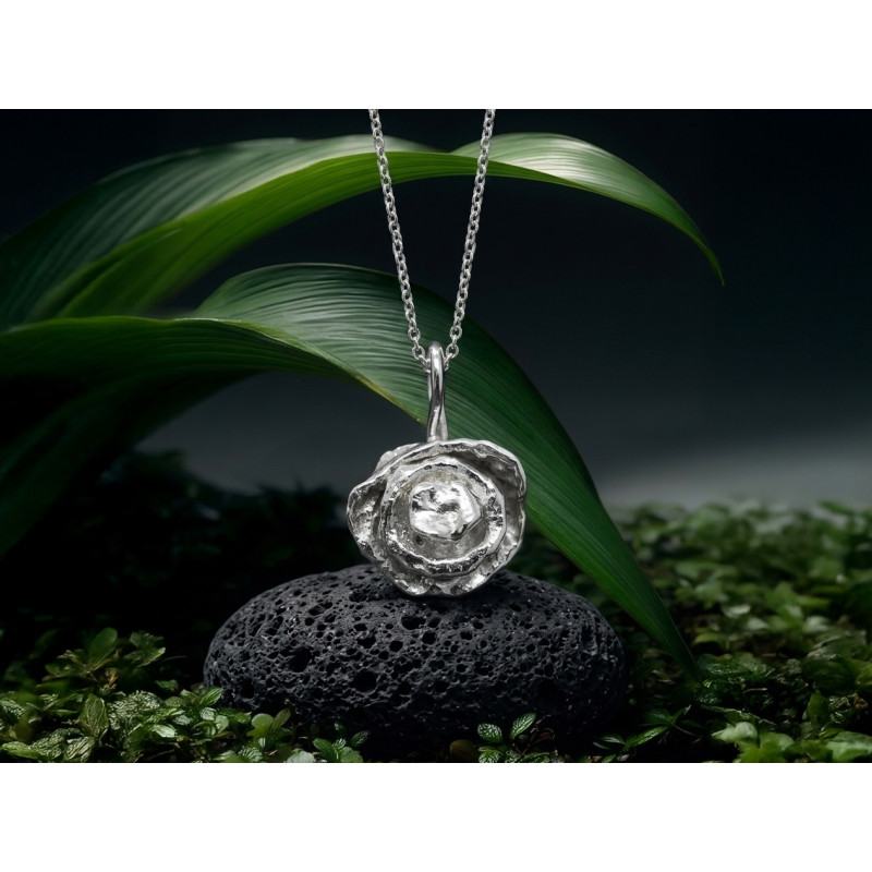 Handmade Sterling Silver Rose Necklace – Water Cast Organic Pendant | Artisan Jewelry