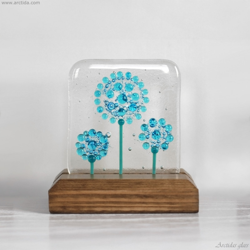 Handmade Fused Glass Art Panel – Botanical Turquoise Glass Sculpture