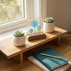 Handgjord Glasfusing tavla – Botanisk Glaskonst i Turkost Glas