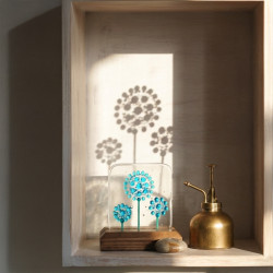 Handmade Fused Glass Art Panel – Botanical Turquoise Glass Sculpture