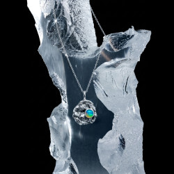 Molten Silver Ethiopian Opal Necklace Handmade Recycled Water Cast Jewelry
