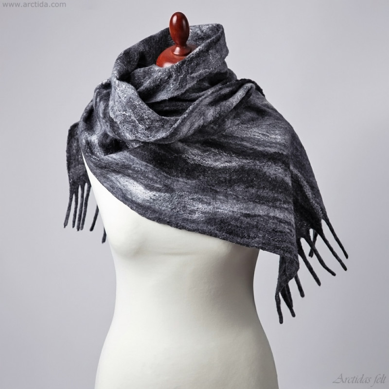 Merino wool scarf unisex Ombre black and white felt scarf