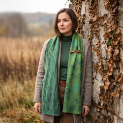 Handmade Wet Felted Merino Wool & Silk Scarf Shawl | Wearable Art