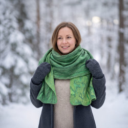 Handmade Wet Felted Merino Wool & Silk Scarf Shawl | Wearable Art